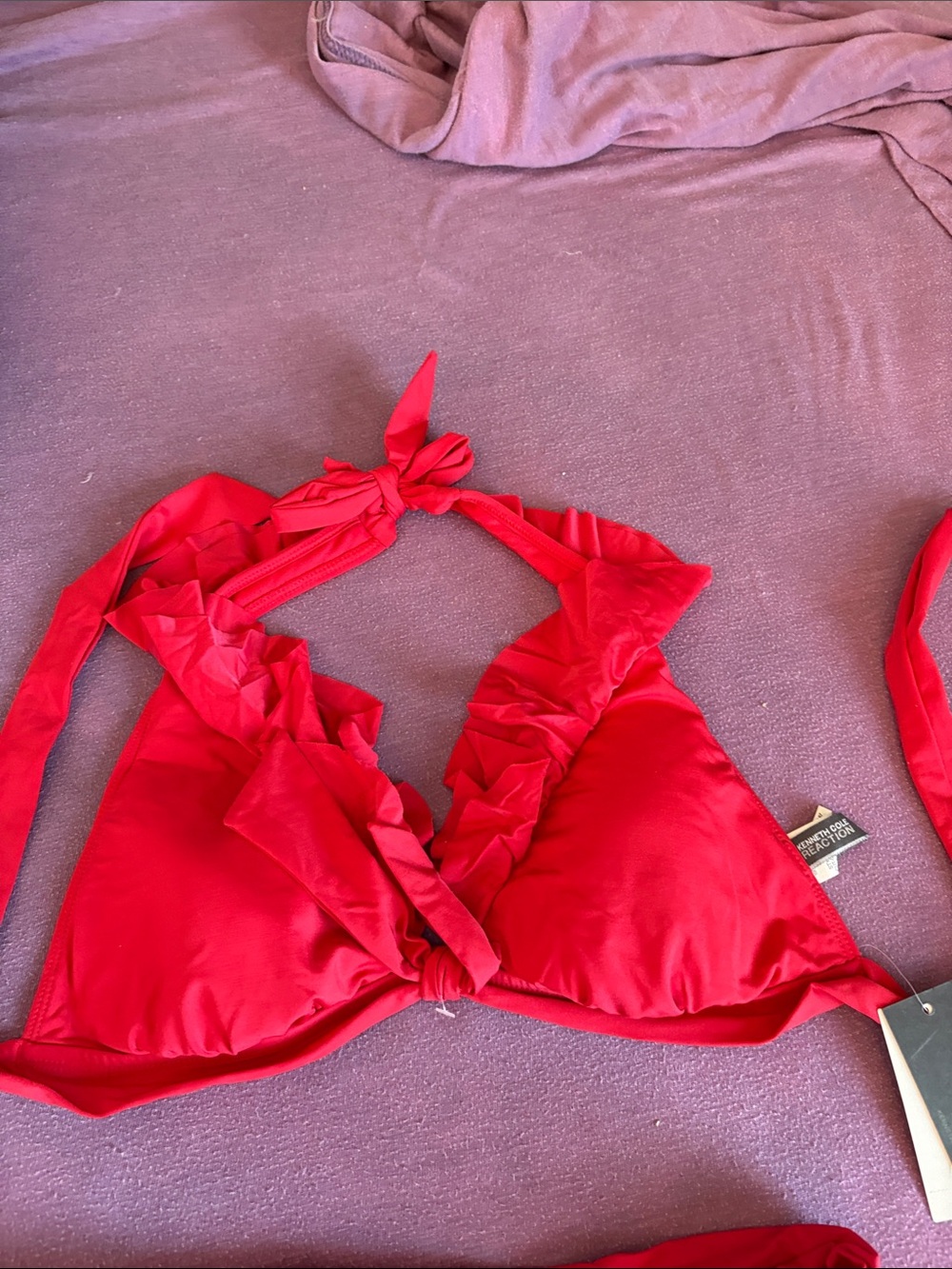 Kenneth Cole Red Ruffle Halter Bikini Top with Ruffled Swim Skirt - Picture 5 of 6